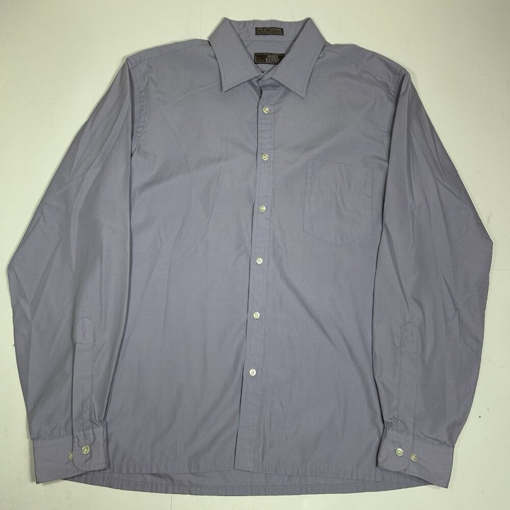 Vtg John Henry Men Button Down The Fitted Dress Shirt Purple Lavender 17 34-35